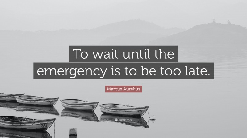 Marcus Aurelius Quote: “To wait until the emergency is to be too late.”