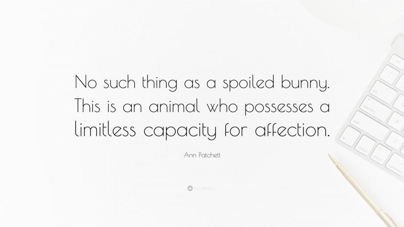 Ann Patchett Quote: “No such thing as a spoiled bunny. This is an animal who possesses a limitless capacity for affection.”