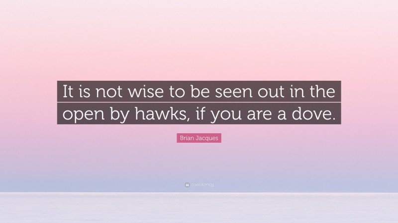 Brian Jacques Quote: “It is not wise to be seen out in the open by hawks, if you are a dove.”