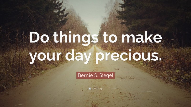 Bernie S. Siegel Quote: “Do things to make your day precious.”