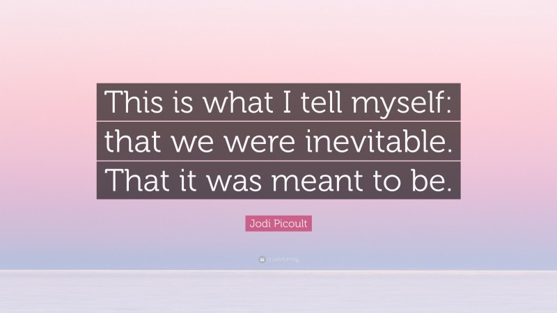 Jodi Picoult Quote: “This is what I tell myself: that we were inevitable. That it was meant to be.”