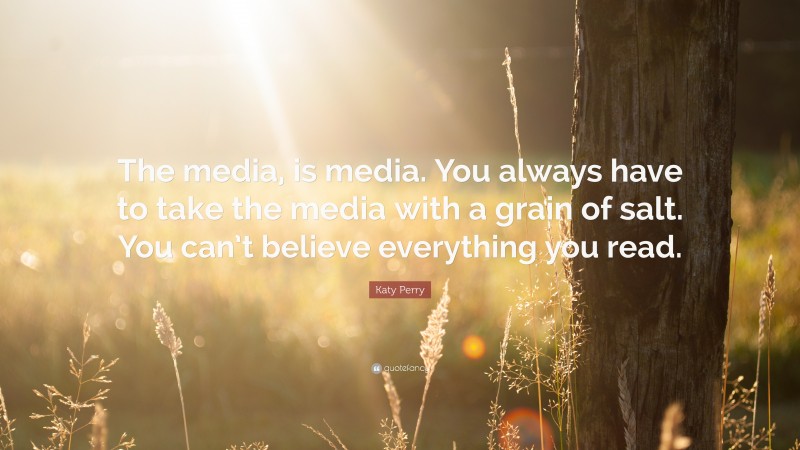 Katy Perry Quote: “The media, is media. You always have to take the media with a grain of salt. You can’t believe everything you read.”