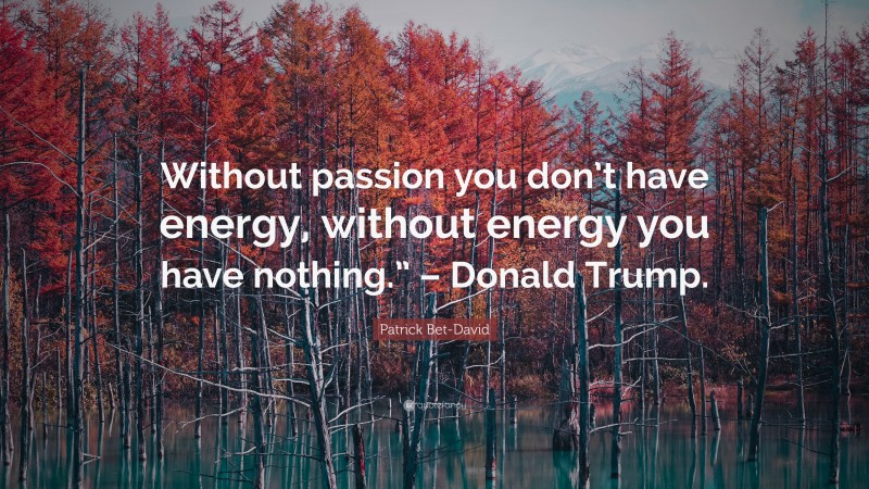 Patrick Bet-David Quote: “Without passion you don’t have energy, without energy you have nothing.” – Donald Trump.”