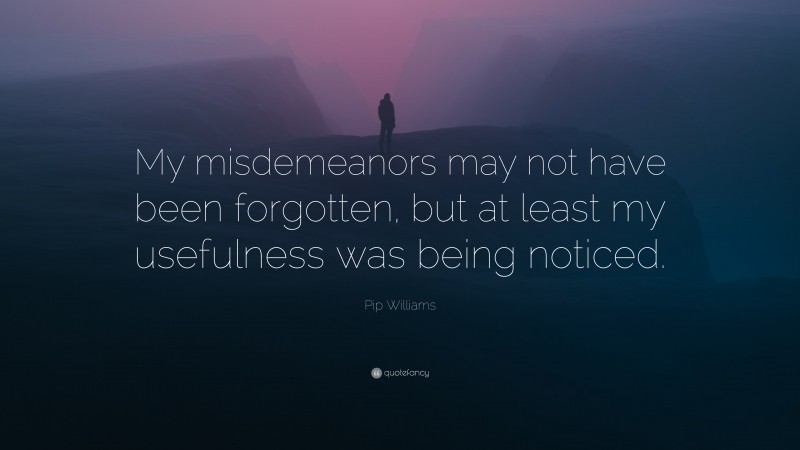 Pip Williams Quote: “My misdemeanors may not have been forgotten, but at least my usefulness was being noticed.”