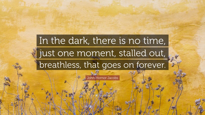 John Hornor Jacobs Quote: “In the dark, there is no time, just one moment, stalled out, breathless, that goes on forever.”