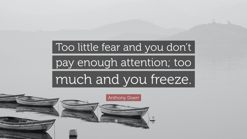 Anthony Doerr Quote: “Too little fear and you don’t pay enough attention; too much and you freeze.”