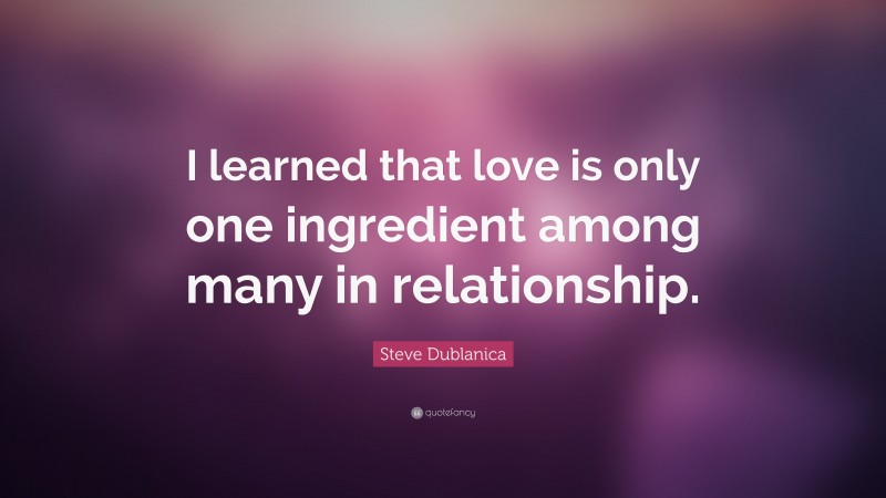 Steve Dublanica Quote: “I learned that love is only one ingredient among many in relationship.”