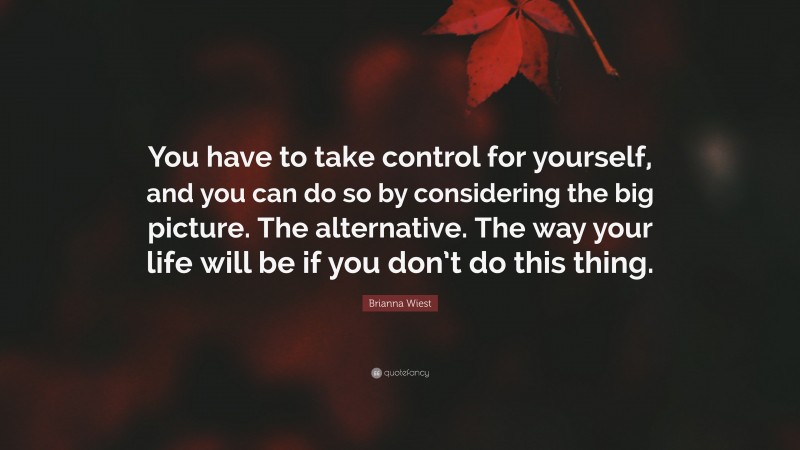 Brianna Wiest Quote: “You have to take control for yourself, and you can do so by considering the big picture. The alternative. The way your life will be if you don’t do this thing.”