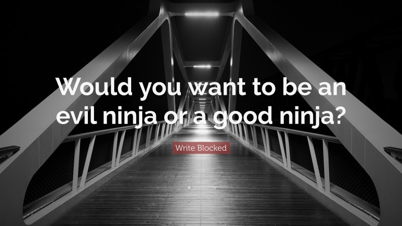 Write Blocked Quote: “Would you want to be an evil ninja or a good ninja?”