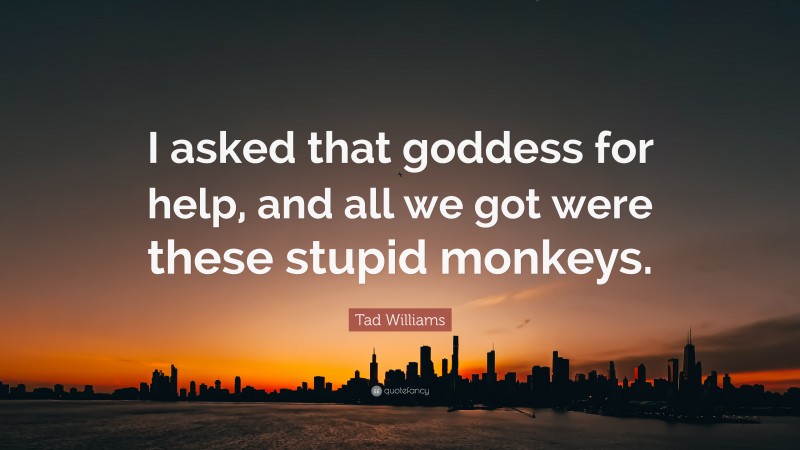 Tad Williams Quote: “I asked that goddess for help, and all we got were these stupid monkeys.”
