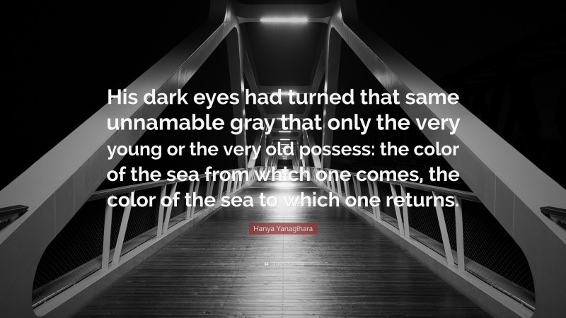 Hanya Yanagihara Quote: “His dark eyes had turned that same unnamable gray that only the very young or the very old possess: the color of the sea from which one comes, the color of the sea to which one returns.”