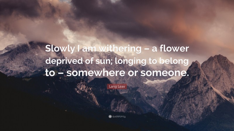 Lang Leav Quote: “Slowly I am withering – a flower deprived of sun; longing to belong to – somewhere or someone.”