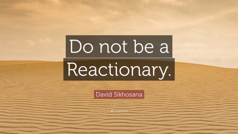 David Sikhosana Quote: “Do not be a Reactionary.”