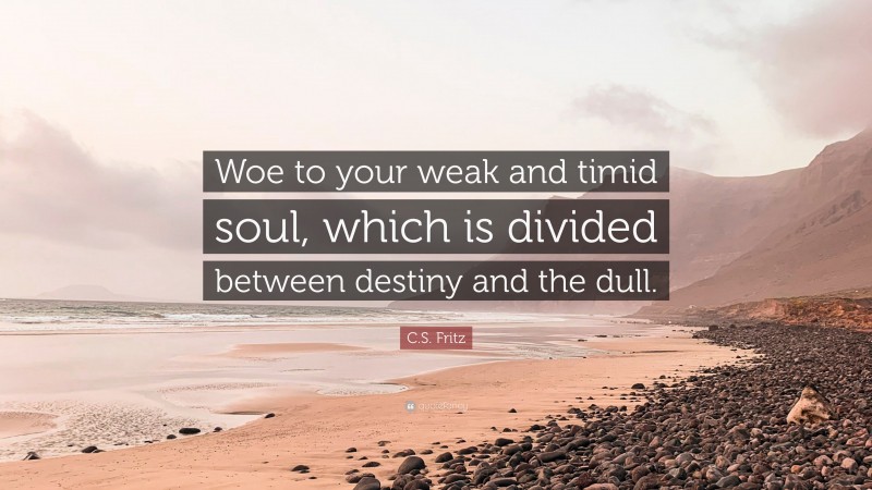 C.S. Fritz Quote: “Woe to your weak and timid soul, which is divided between destiny and the dull.”