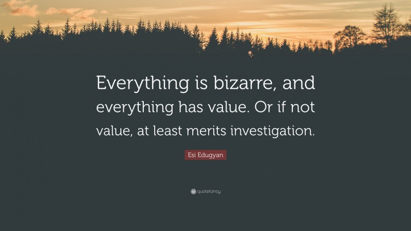 Esi Edugyan Quote: “Everything is bizarre, and everything has value. Or if not value, at least merits investigation.”