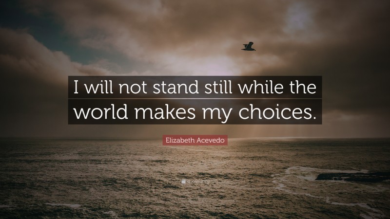 Elizabeth Acevedo Quote: “I will not stand still while the world makes my choices.”