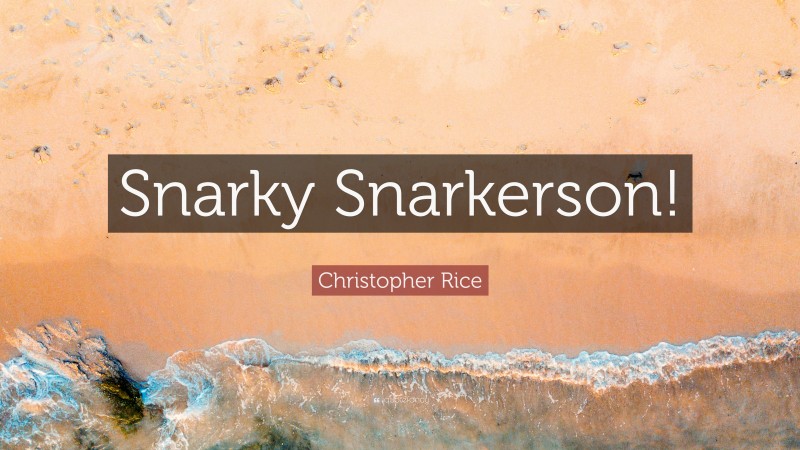 Christopher Rice Quote: “Snarky Snarkerson!”