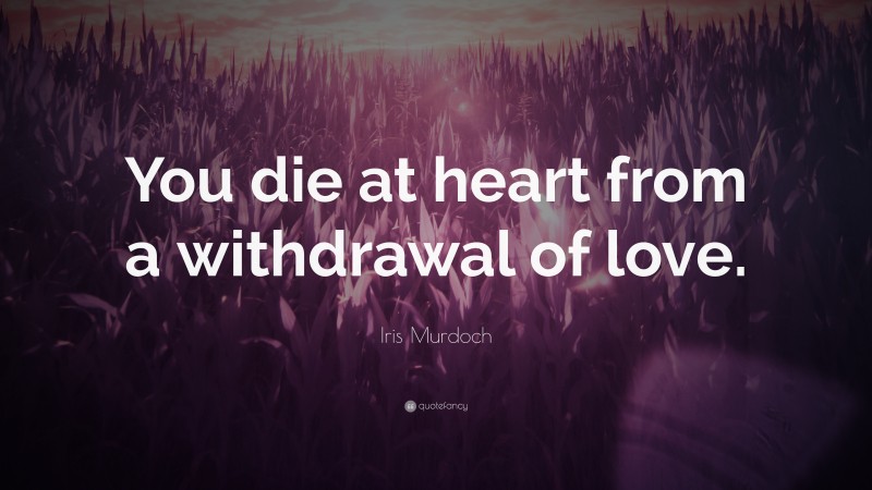 Iris Murdoch Quote: “You die at heart from a withdrawal of love.”