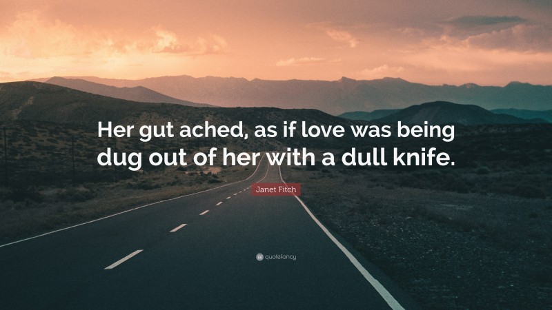 Janet Fitch Quote: “Her gut ached, as if love was being dug out of her with a dull knife.”