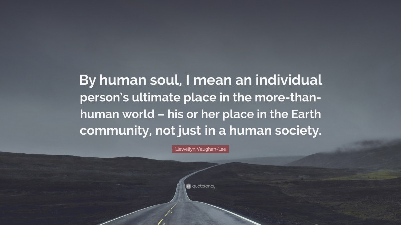 Llewellyn Vaughan-Lee Quote: “By human soul, I mean an individual person’s ultimate place in the more-than-human world – his or her place in the Earth community, not just in a human society.”