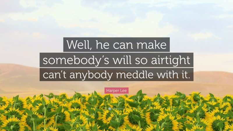 Harper Lee Quote: “Well, he can make somebody’s will so airtight can’t anybody meddle with it.”
