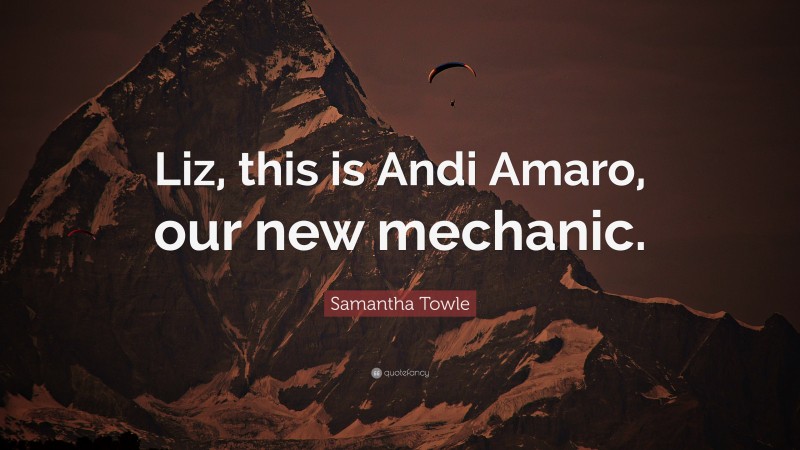 Samantha Towle Quote: “Liz, this is Andi Amaro, our new mechanic.”