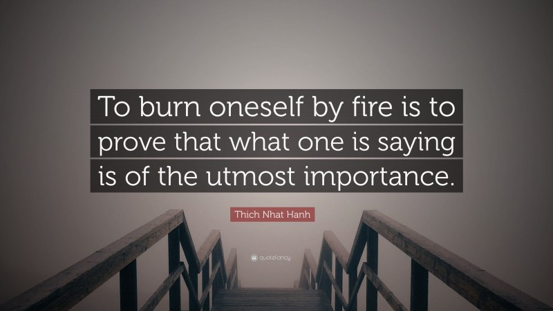 Thich Nhat Hanh Quote: “To burn oneself by fire is to prove that what one is saying is of the utmost importance.”