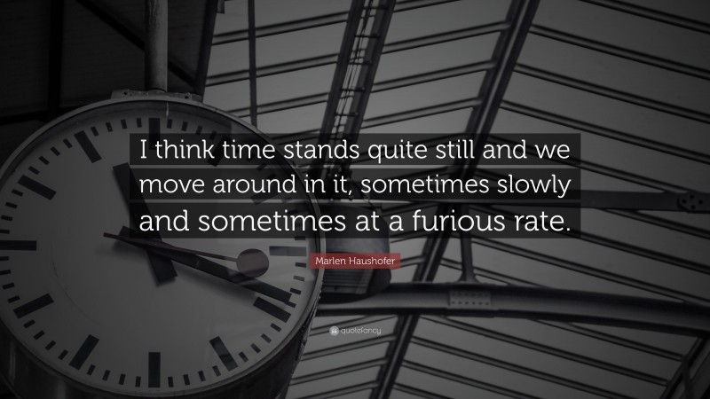 Marlen Haushofer Quote: “I think time stands quite still and we move around in it, sometimes slowly and sometimes at a furious rate.”