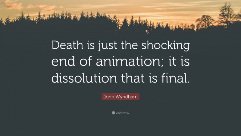 John Wyndham Quote: “Death is just the shocking end of animation; it is dissolution that is final.”