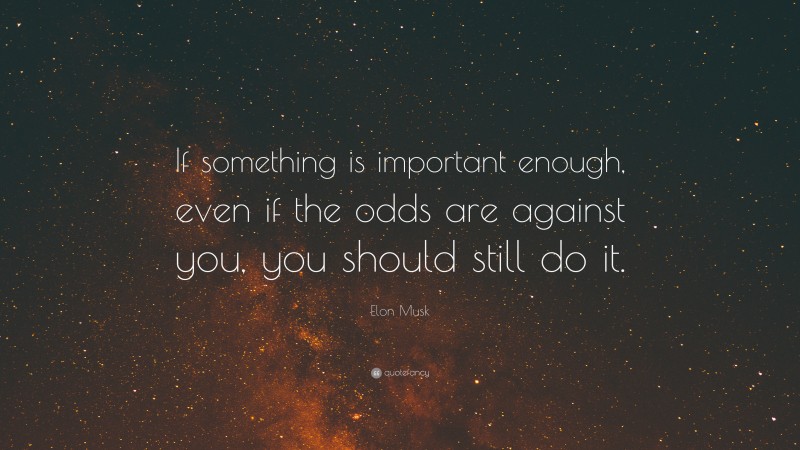 Elon Musk Quote: “If something is important enough, even if the odds are against you, you should still do it.”