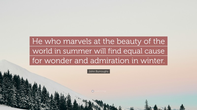John Burroughs Quote: “He who marvels at the beauty of the world in summer will find equal cause for wonder and admiration in winter.”