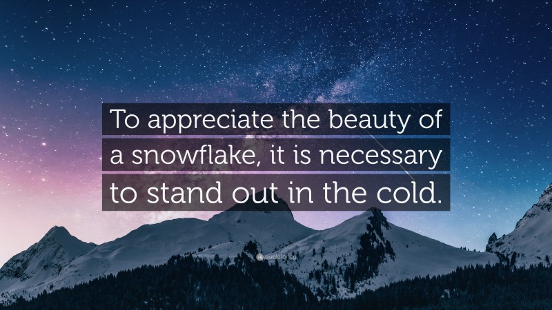 “To appreciate the beauty of a snowflake, it is necessary to stand out ...