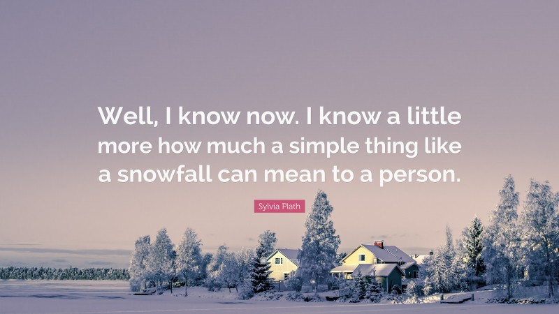 Sylvia Plath Quote: “Well, I know now. I know a little more how much a simple thing like a snowfall can mean to a person.”