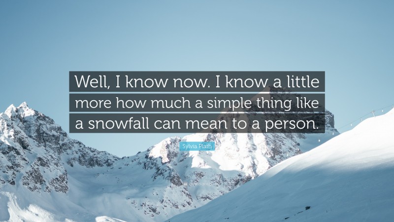 Sylvia Plath Quote: “Well, I know now. I know a little more how much a simple thing like a snowfall can mean to a person.”