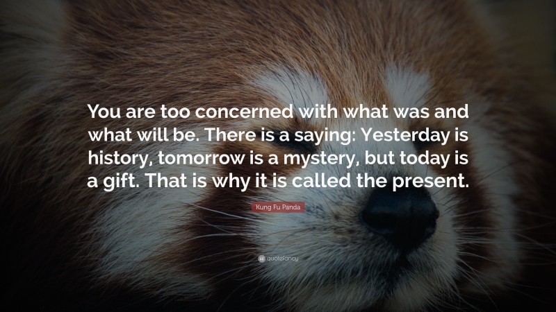 Kung Fu Panda Quote: “You are too concerned with what was and what will be. There is a saying: Yesterday is history, tomorrow is a mystery, but today is a gift. That is why it is called the present.”