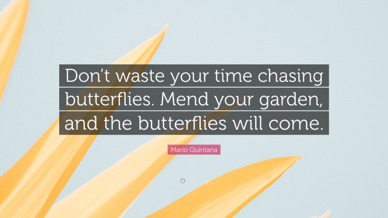 Mario Quintana Quote: “Don’t waste your time chasing butterflies. Mend your garden, and the butterflies will come.”
