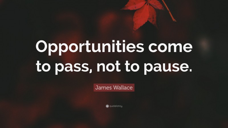 James Wallace Quote: “Opportunities come to pass, not to pause.”