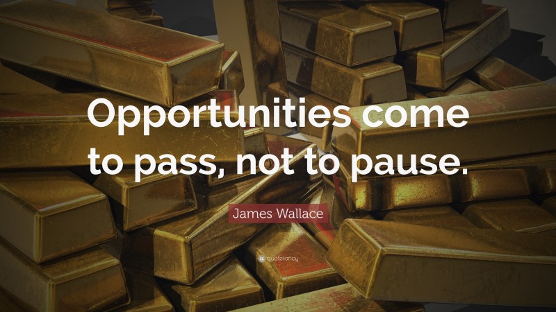 James Wallace Quote: “Opportunities come to pass, not to pause.”