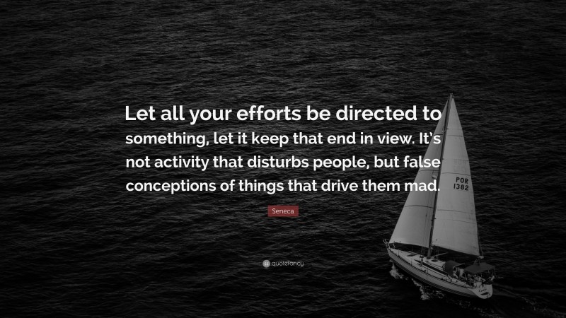 Seneca Quote: “Let all your efforts be directed to something, let it keep that end in view. It’s not activity that disturbs people, but false conceptions of things that drive them mad.”