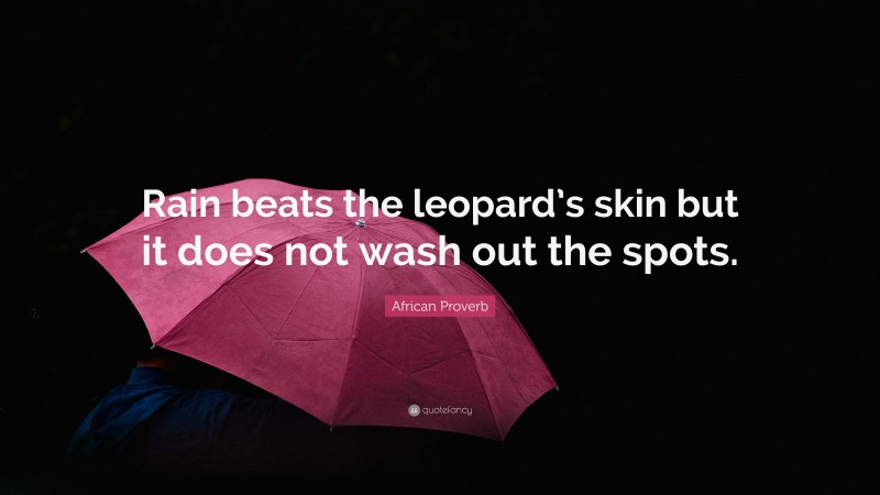 African Proverb Quote: “Rain beats the leopard’s skin but it does not wash out the spots.”