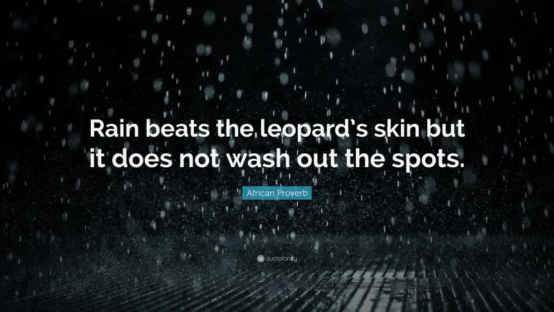 African Proverb Quote: “Rain beats the leopard’s skin but it does not wash out the spots.”
