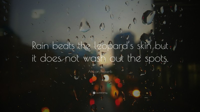 African Proverb Quote: “Rain beats the leopard’s skin but it does not wash out the spots.”