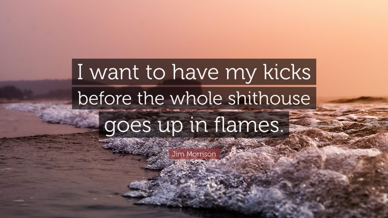 Jim Morrison Quote: “I want to have my kicks before the whole shithouse goes up in flames.”