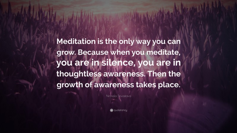 Nirmala Srivastava Quote: “Meditation is the only way you can grow. Because when you meditate, you are in silence, you are in thoughtless awareness. Then the growth of awareness takes place.”