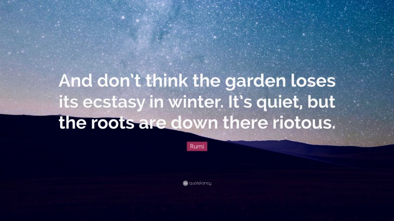 Rumi Quote: “And don’t think the garden loses its ecstasy in winter. It’s quiet, but the roots are down there riotous.”