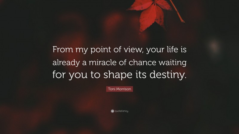 Toni Morrison Quote: “From my point of view, your life is already a miracle of chance waiting for you to shape its destiny.”