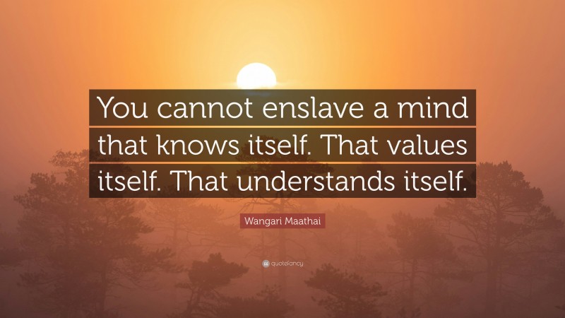 Wangari Maathai Quote: “You cannot enslave a mind that knows itself. That values itself. That understands itself.”