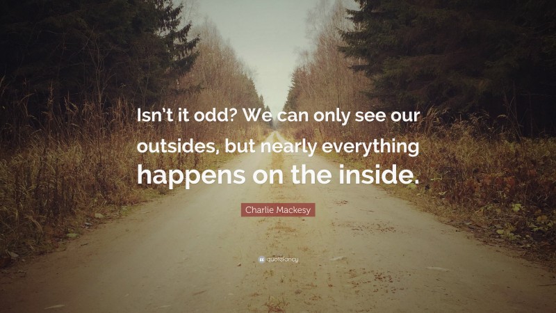 Charlie Mackesy Quote: “Isn’t it odd? We can only see our outsides, but nearly everything happens on the inside.”