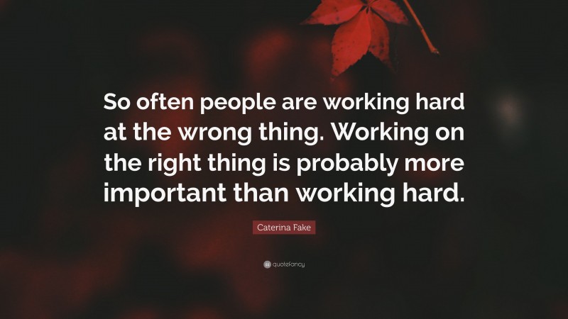 Caterina Fake Quote: “So often people are working hard at the wrong thing. Working on the right thing is probably more important than working hard.”