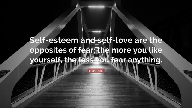 Brian Tracy Quote: “Self-esteem and self-love are the opposites of fear; the more you like yourself, the less you fear anything.”